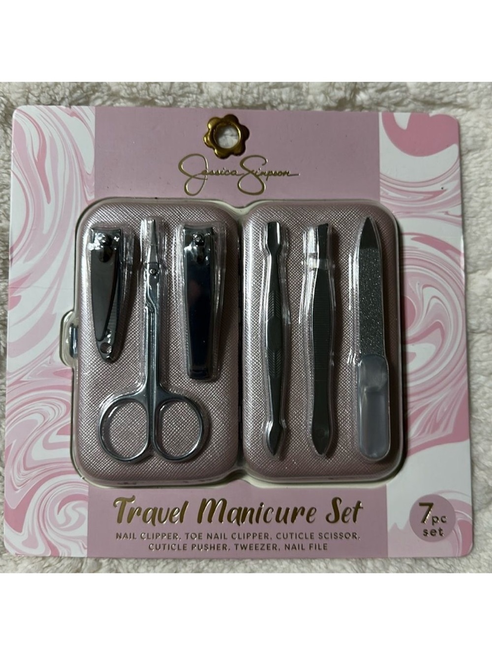 Jessica Simpson Pink Silver Ultimate 7 Piece Manicure Pedi Set Travel Case Incl
